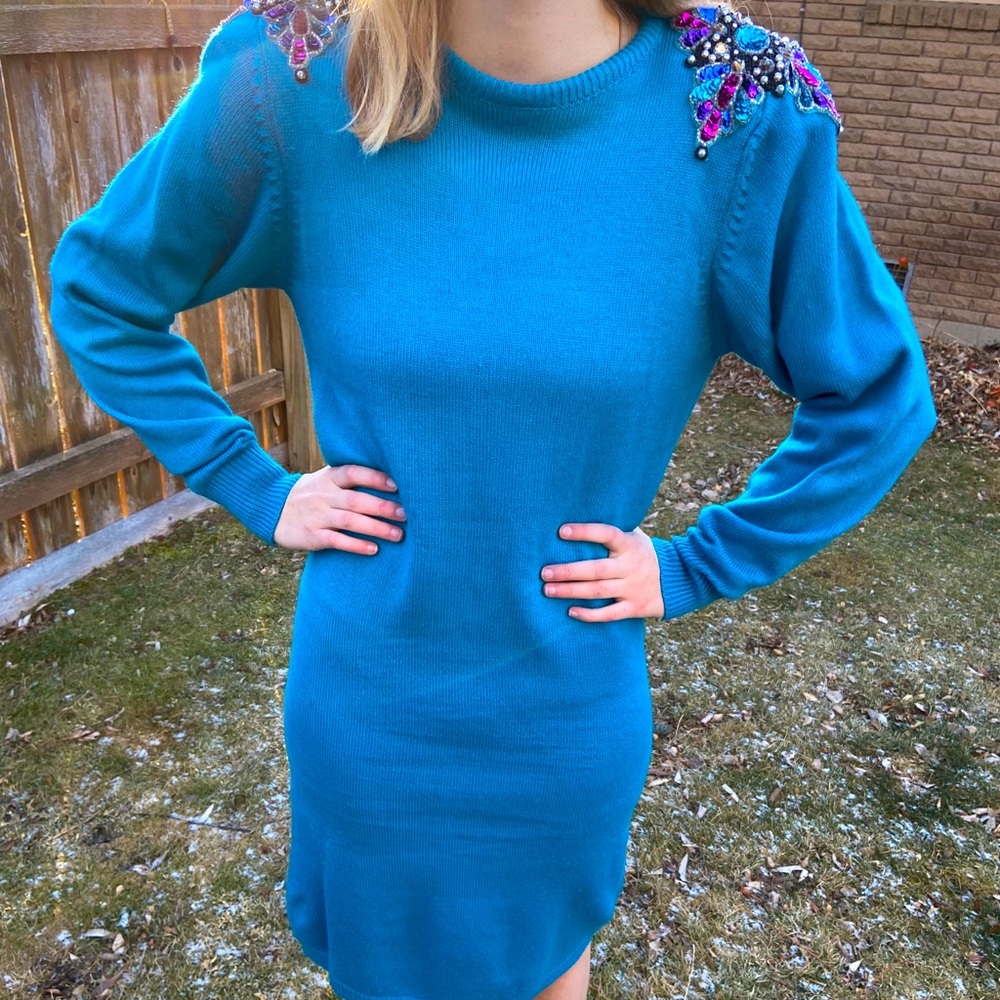 Vintage 1980s Sweet Baby Jane Blue Sweater Dress
